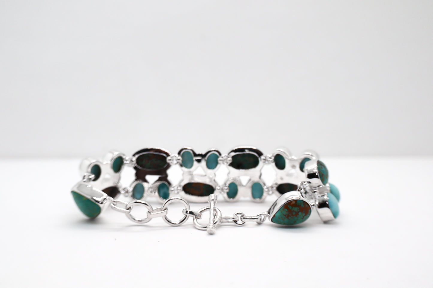 Chrysocolla and Larimar Sterling Silver Bracelet