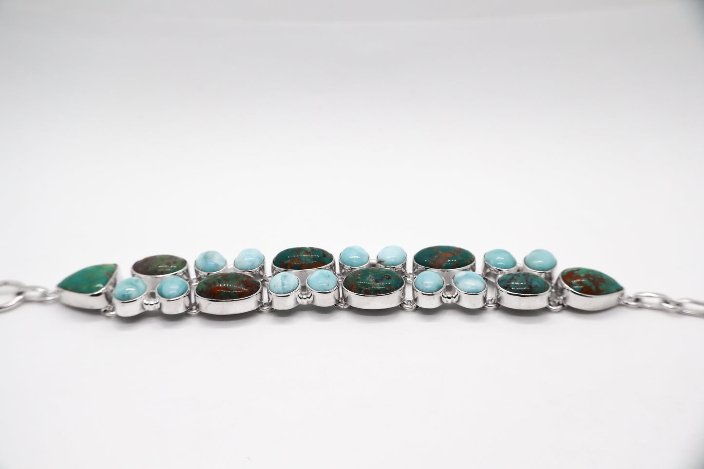 Chrysocolla and Larimar Sterling Silver Bracelet