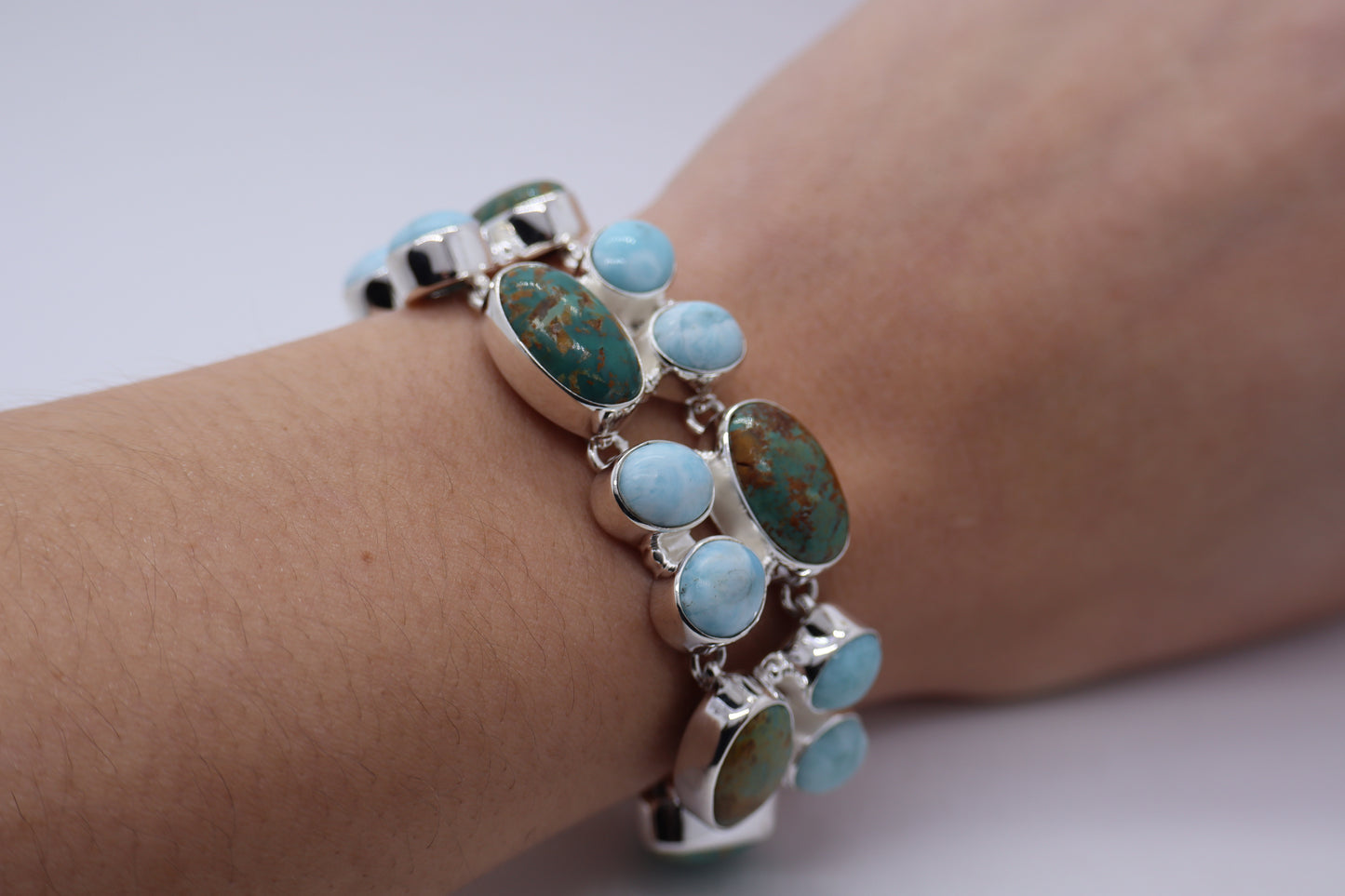 Chrysocolla and Larimar Sterling Silver Bracelet