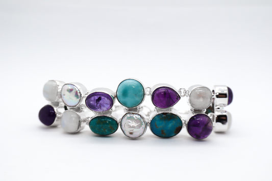 Multicoloured Stone Sterling Silver Bracelet