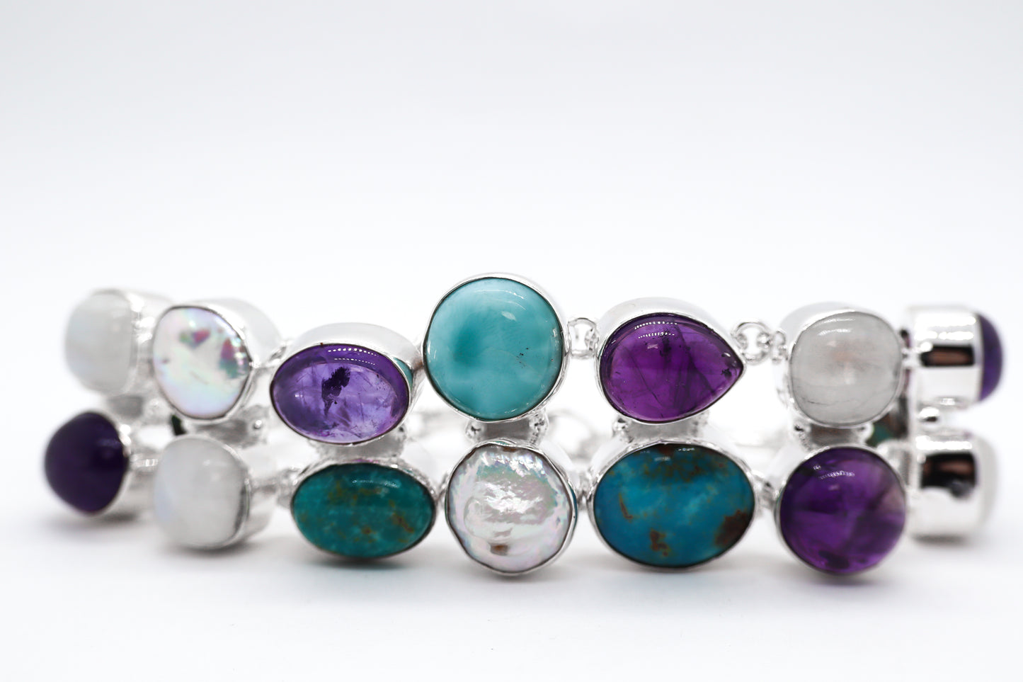 Multicoloured Stone Sterling Silver Bracelet