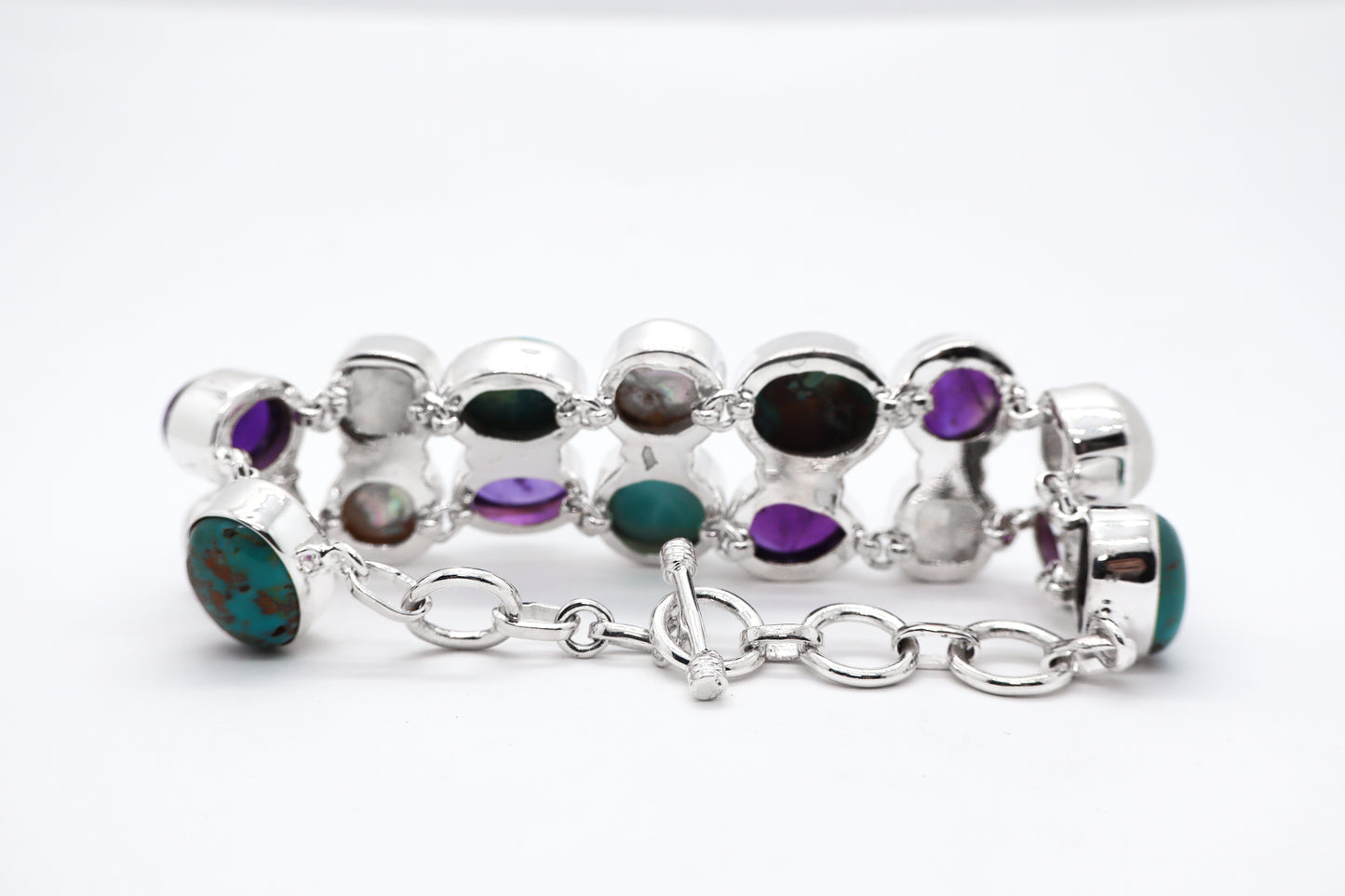 Multicoloured Stone Sterling Silver Bracelet