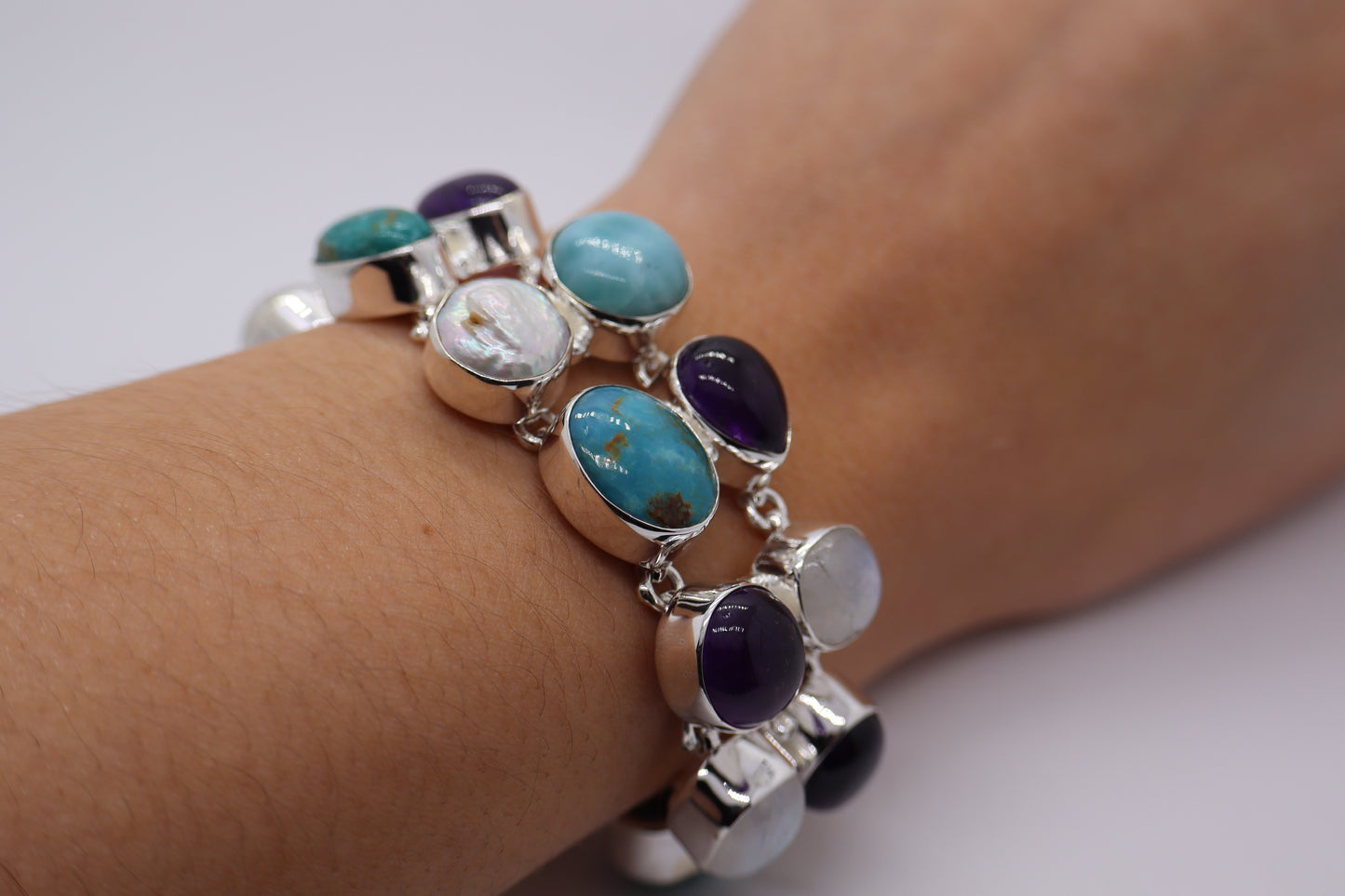 Multicoloured Stone Sterling Silver Bracelet