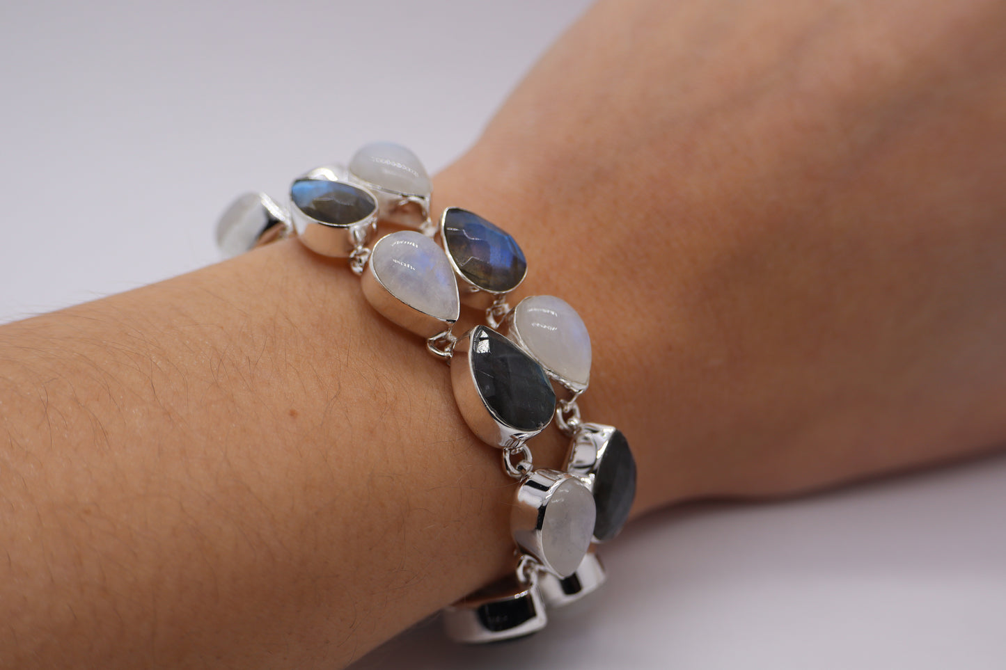 Labradorite and Moonstone Sterling Silver Bracelet