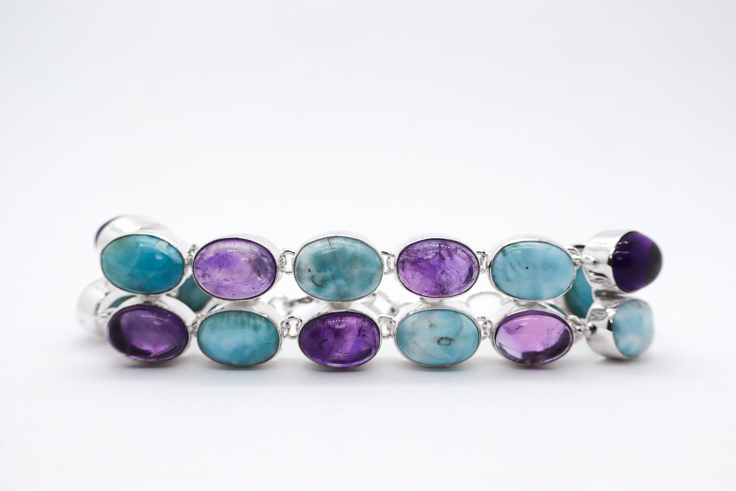 Larimar and Amethyst Sterling Silver Bracelet