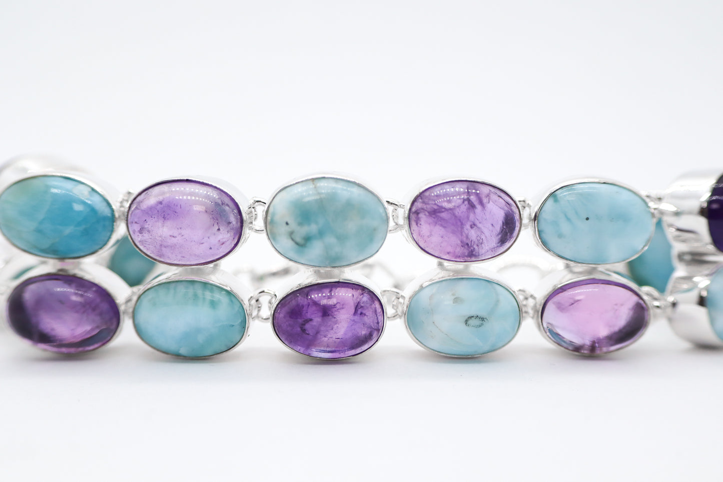 Larimar and Amethyst Sterling Silver Bracelet