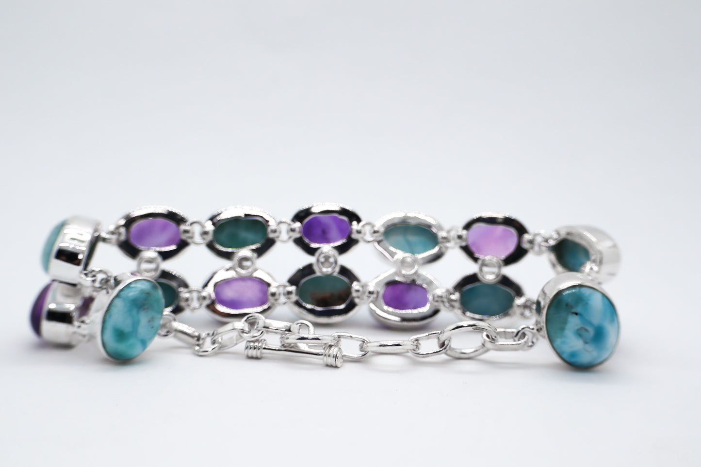 Larimar and Amethyst Sterling Silver Bracelet