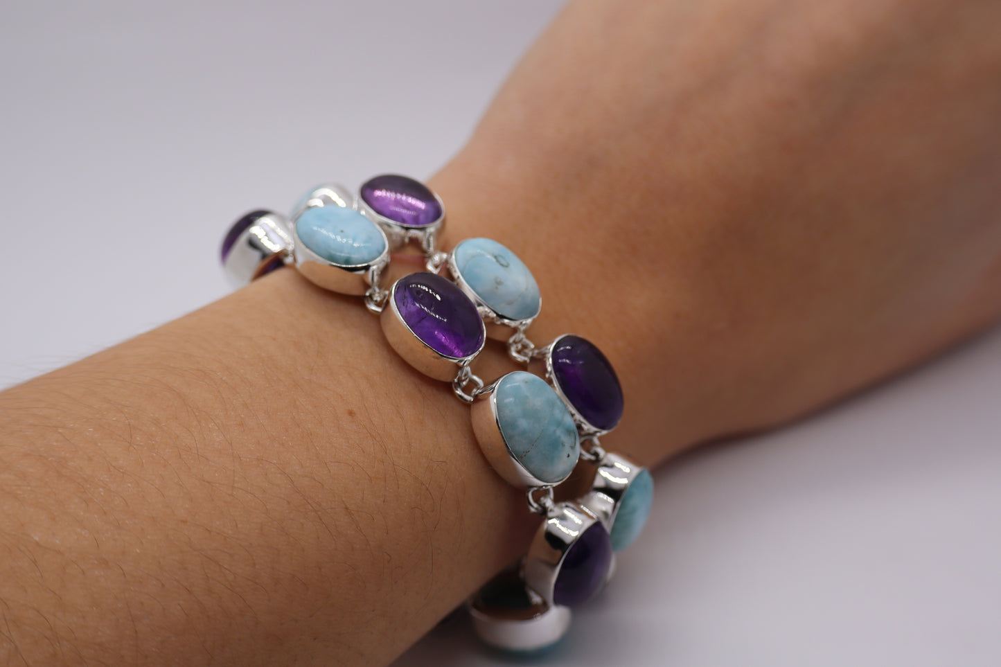 Larimar and Amethyst Sterling Silver Bracelet