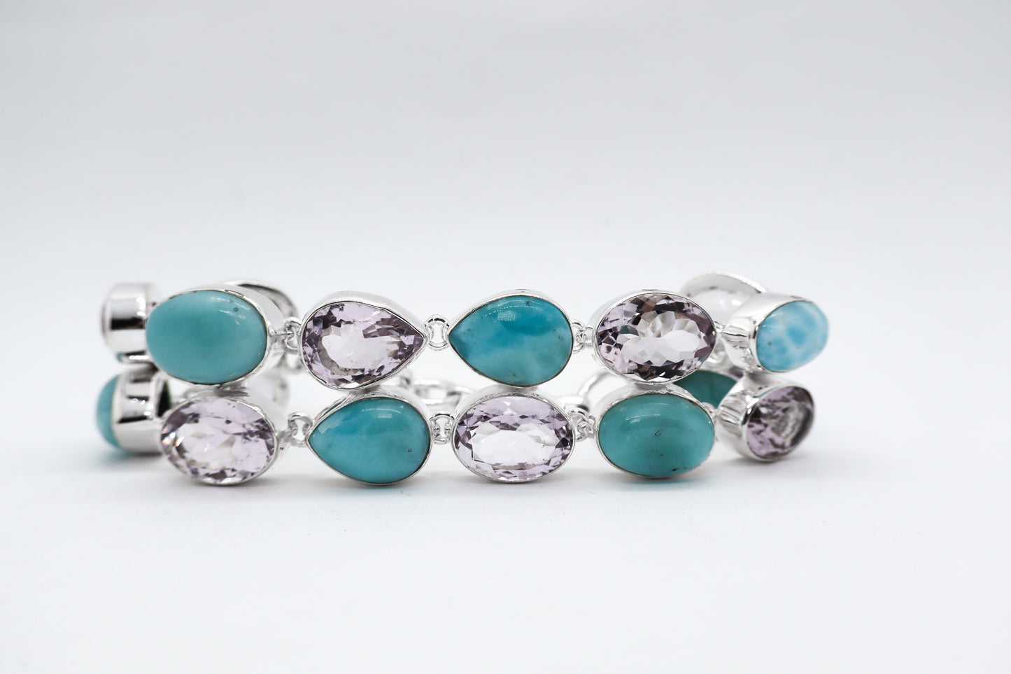 Larimar and Amethyst Sterling Silver Bracelet