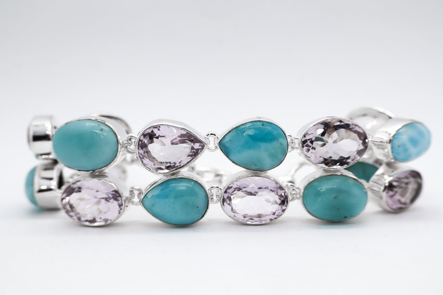 Larimar and Amethyst Sterling Silver Bracelet