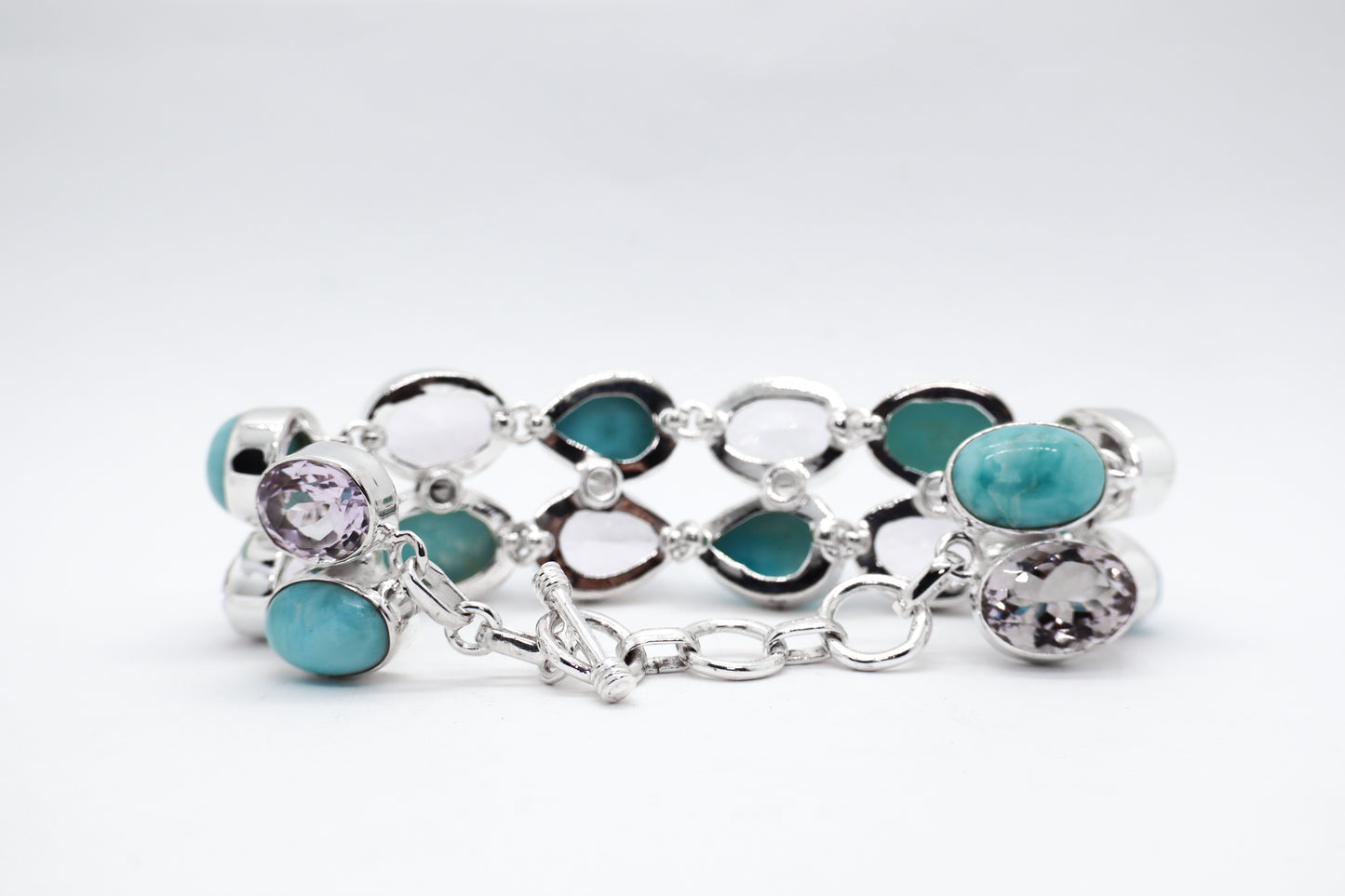 Larimar and Amethyst Sterling Silver Bracelet