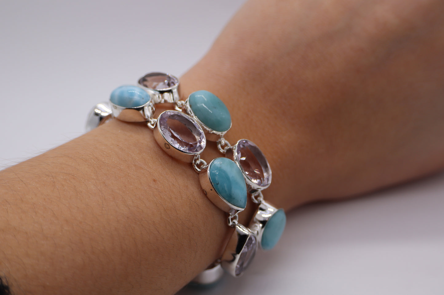 Larimar and Amethyst Sterling Silver Bracelet