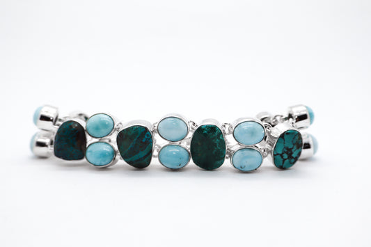 Larimar and Turquoise Sterling Silver Bracelet