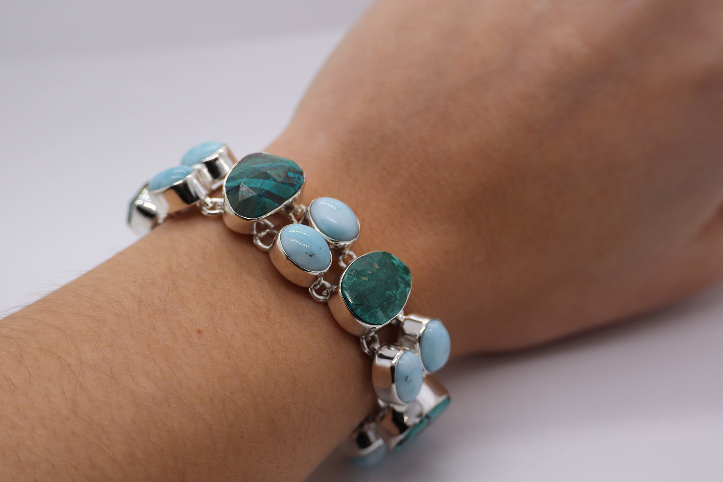 Larimar and Turquoise Sterling Silver Bracelet