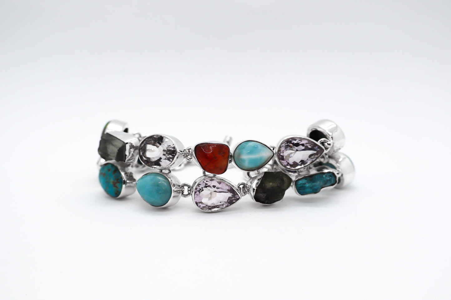 Multicoloured Stone Sterling Silver Bracelet