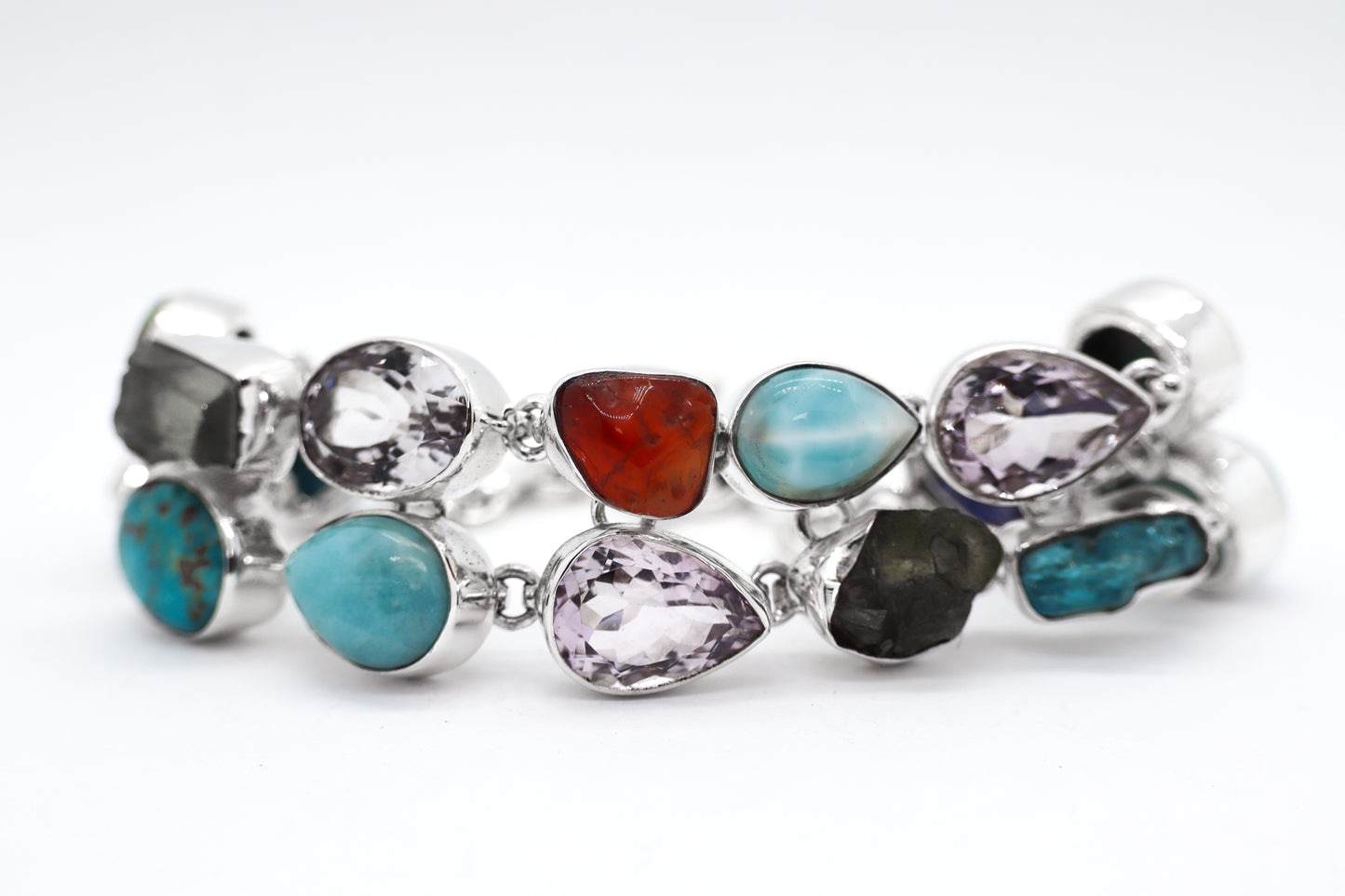 Multicoloured Stone Sterling Silver Bracelet