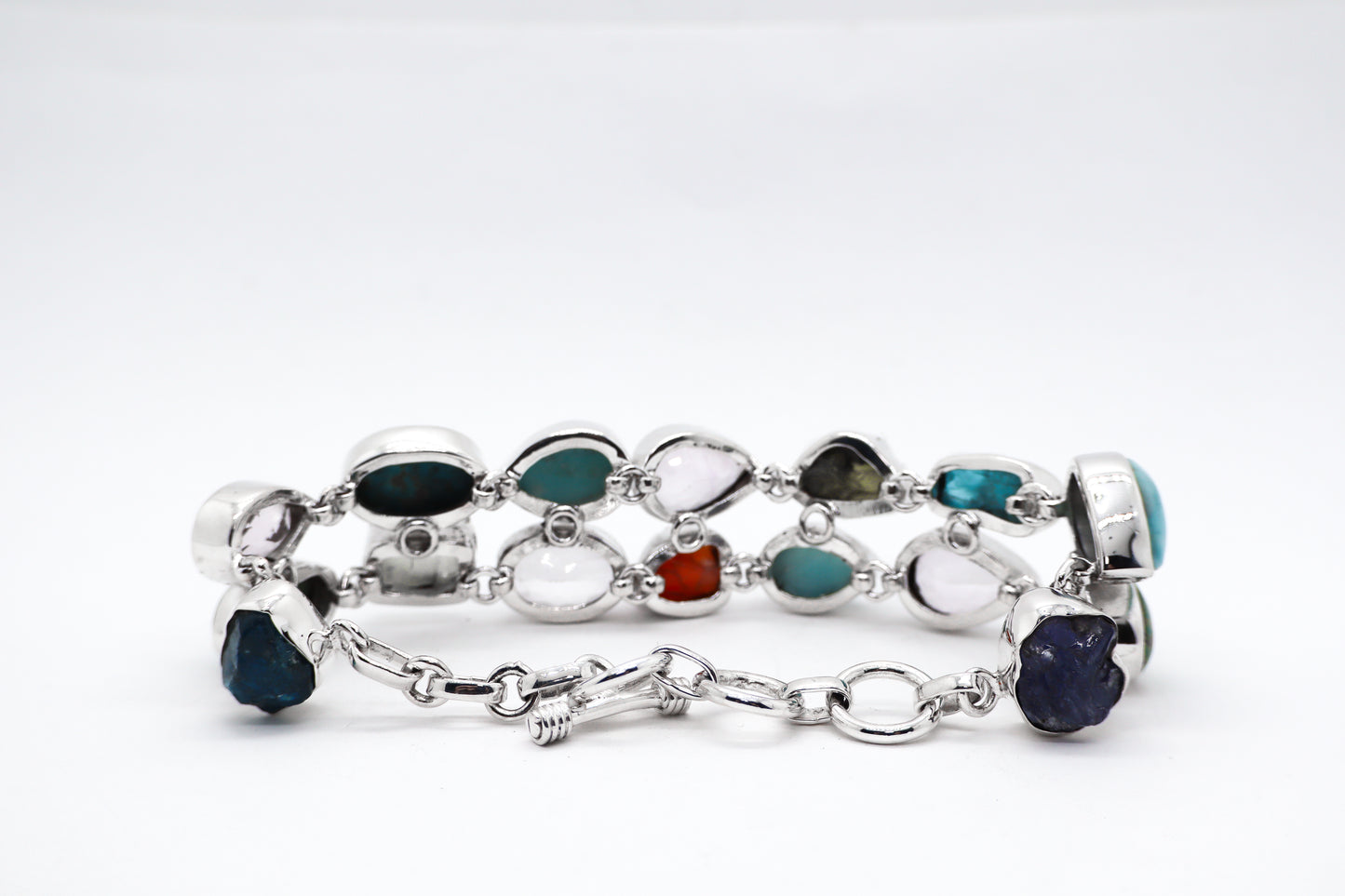 Multicoloured Stone Sterling Silver Bracelet