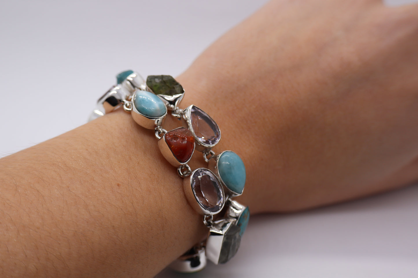 Multicoloured Stone Sterling Silver Bracelet