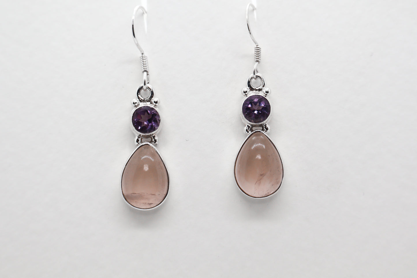 Quartz Rose and Amethyst Sterling Silver earring