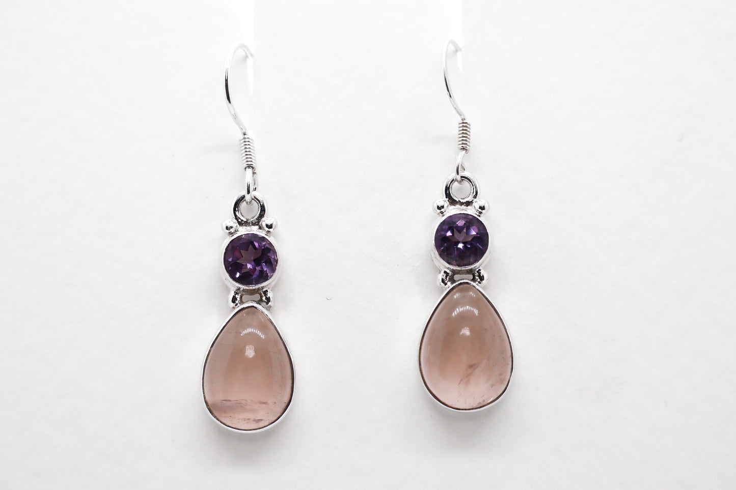 Quartz Rose and Amethyst Sterling Silver earring