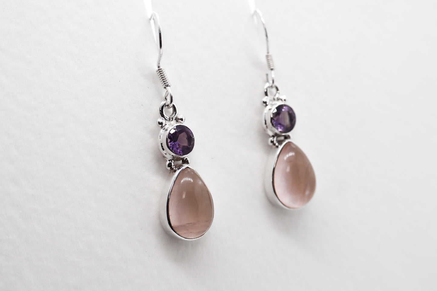 Quartz Rose and Amethyst Sterling Silver earring