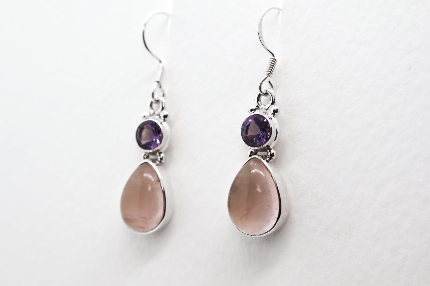 Quartz Rose and Amethyst Sterling Silver earring