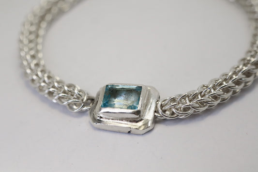 SkyBlue Topaz - One of a Kind Full Persian Chainmail Bracelet – Solid 999 Silver 925 Chainmail