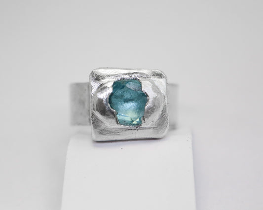 Celestial Object No. 02 – 999 Fine Silver Comet Ring with Sky Blue Topaz