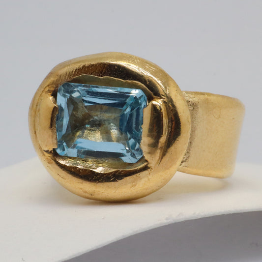 Celestial Object No. 04 – 999 24k Gold Plated Comet Ring with Sky Blue Topaz